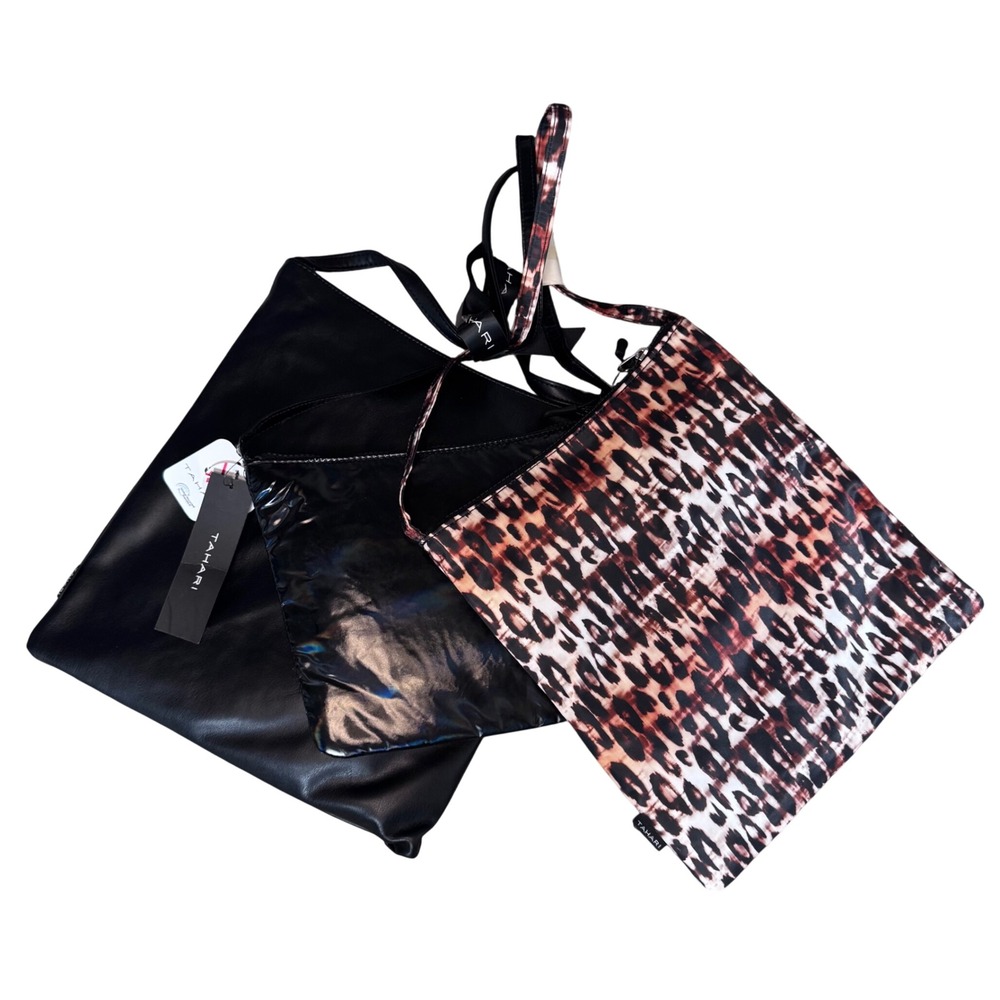 NWT Tahari Set of 3 Crossbody Bags Black & Leopard Print Retail $89 Gift Set New